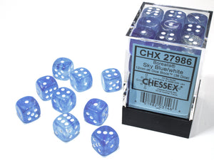 Chessex 12mm Borealis Luminary Sky Blue/White 36 D6 set (27986) Dice Chessex   