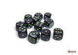 Chessex Opaque Black/Green 16mm 12d6 Dice Block Dice Chessex   