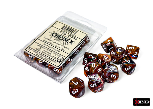 Chessex Festive Symphony/White Set of Ten d10s Dice Chessex