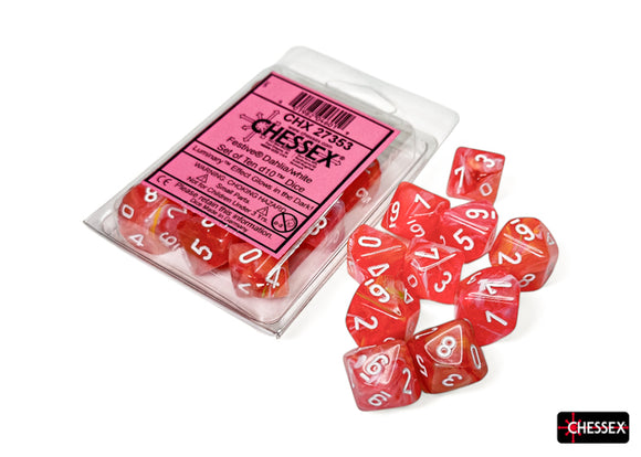 Chessex Festive Dahlia/White Set of Ten d10s Dice Chessex