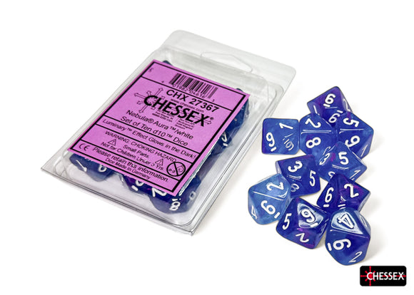 Chessex Nebula Aura/White Luminary Set of Ten d10s Dice Chessex