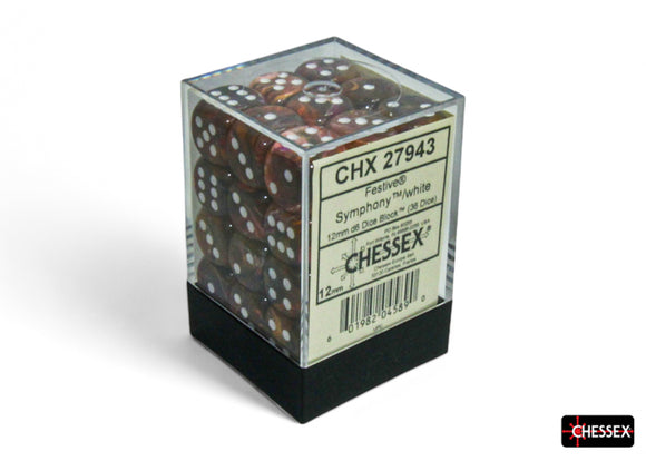 Chessex Festive Symphony/White 12mm 36d6 Dice Block Dice Chessex