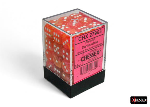 Chessex Festive Dahlia/White 12mm 36d6 Dice Block Dice Chessex