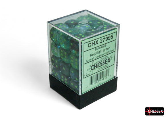 Chessex Borealis Kelp/Light Green Luminary 12mm 36d6 Dice Block Dice Chessex