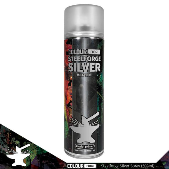 Colour Forge Spray: Steelforge Silver (500ml) Paints Colour Forge Hobby Supplies