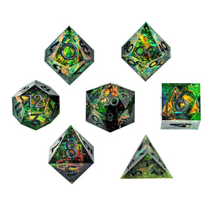 Eldritch Fire 7-Piece Polyhedral Dice Set Dice Dispel Dice   