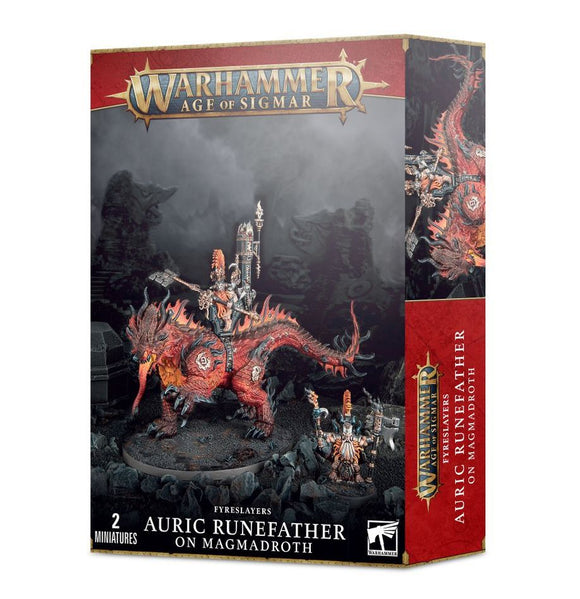 Age of Sigmar Fyreslayers: Auric Runefather on Magmadroth Miniatures Games Workshop   