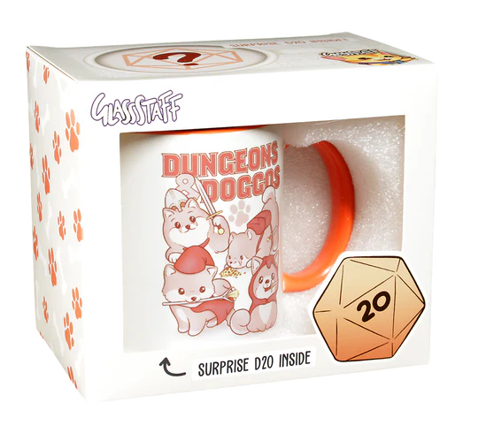 GlassStaff D&D Coffee Mug with Surprise D20 - Dungeons & Doggos Drinkware Forged Dice Co   