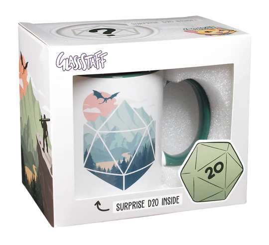 GlassStaff D&D Coffee Mug with Surprise D20 - D20 Landscape Drinkware Forged Dice Co   