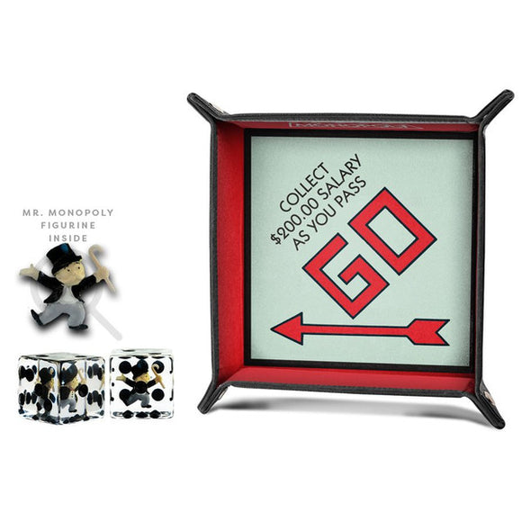 Monopoly Dice Tray & Mr. Monopoly Dice Bundle Dice FanRoll by Metallic Dice Games