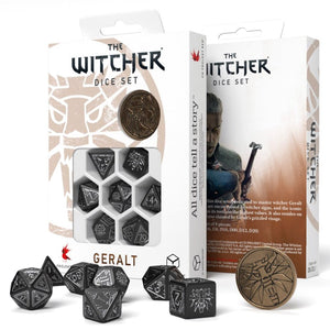 Q-Workshop The Witcher 7ct Polyhedral Dice Set Geralt Silver Sword Dice Q Workshop   