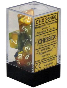 Chessex Gemini Masquerade-Yellow/White 7ct Polyhedral Set (26460) Dice Chessex   