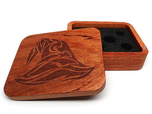 Easy Roller Wooden Dice Case - Rosewood with Wizard Hat  Easy Roller Dice   