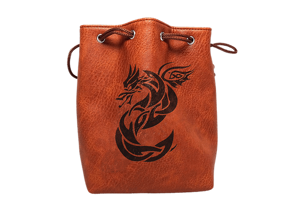 Easy Roller Brown Leather Lite Celtic Knot Dragon Design Self-Standing Large Dice Bag  Easy Roller Dice   