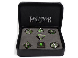 Easy Roller Metal Legendary Silver Green Signature Font 7ct Polyhedral Set  Easy Roller Dice   