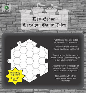 Dry Erase Dungeon Tiles - 33ct White 6" Hex RPG Maps Role 4 Initiative   