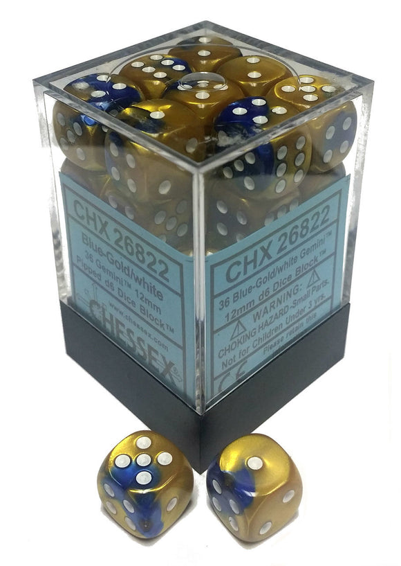 Chessex 12mm Gemini Blue Gold/White 36ct D6 Set (26822) Dice Chessex   