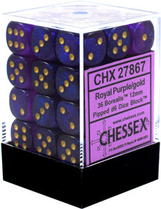 Chessex 12mm Borealis Royal Purple/Gold 36ct D6 Set (27867) Dice Chessex   