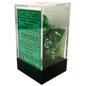 Chessex Phantom Green/White 7ct Polyhedral Set (27485) Dice Chessex   