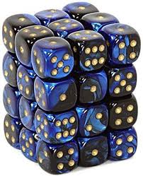 Chessex 12mm Gemini Black - Blue/Gold 36ct D6 Set (26835) Dice Chessex   