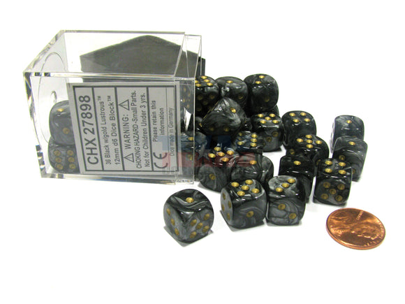 Chessex 12mm Lustrous Black/Gold 36ct D6 Set (26822) Dice Chessex   