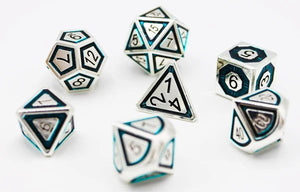 Silver and Teal Compass 7ct Metal Polyhedral Dice Set  Other   