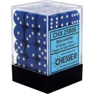 Chessex 12mm Opaque Blue/White 36ct D6 Set (25806) Dice Chessex   