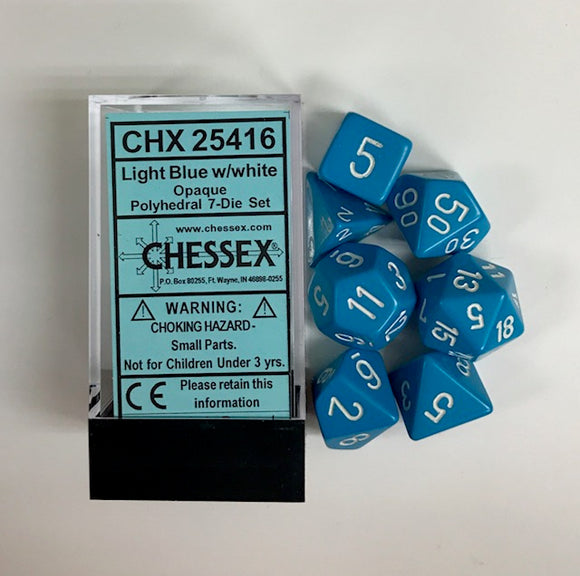 Chessex Opaque Light Blue/White 7ct Polyhedral Set (25416) – Common Ground  Games