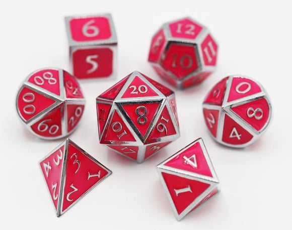 Pink Glow-in-the-Dark 7ct Metal Polyhedral Dice Set  Other   