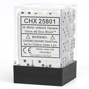 Chessex 12mm Opaque White/Black 36ct D6 Set (25801) Dice Chessex   